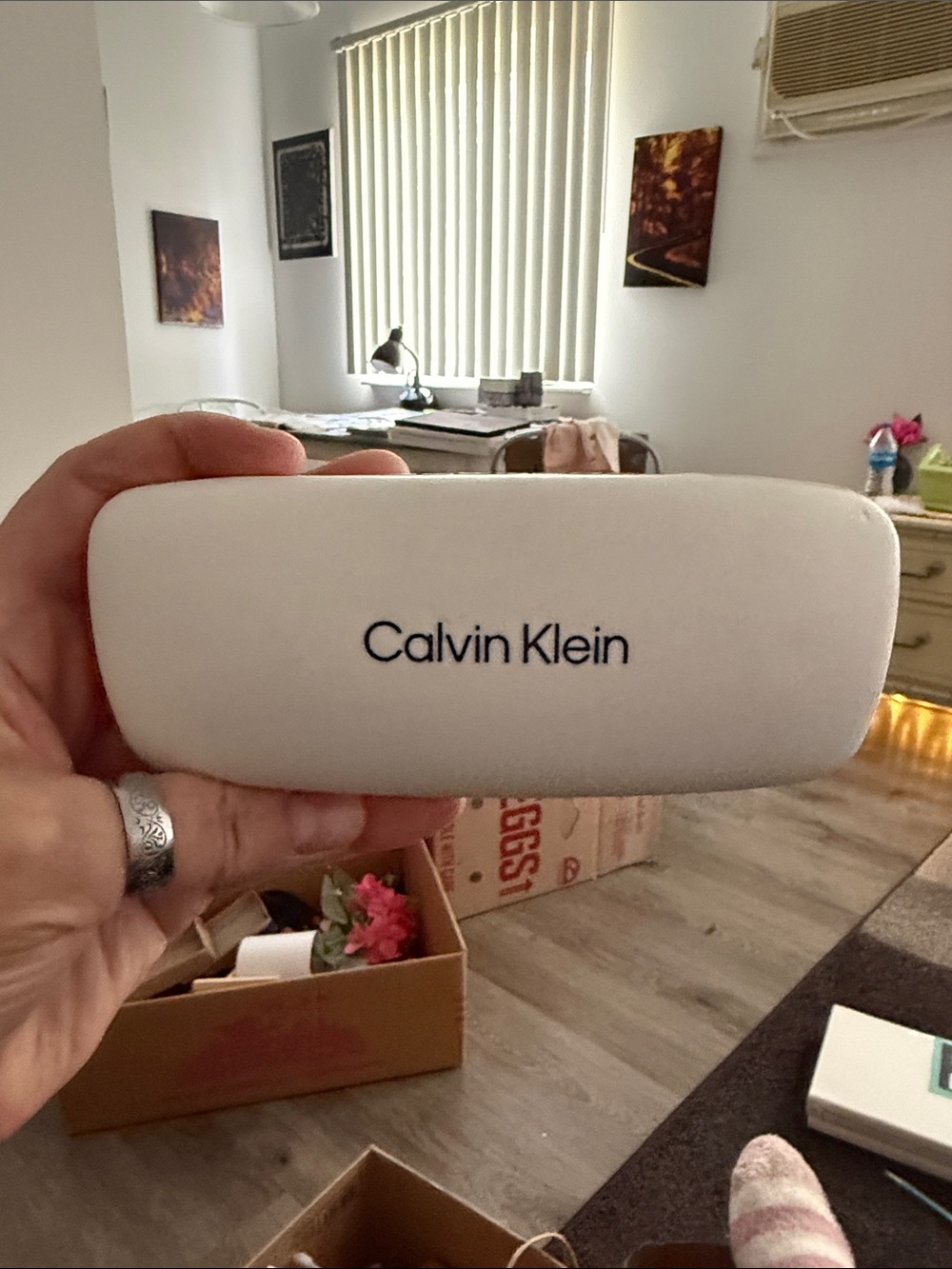 Calvin Klein Cream Eyewear Case with Logo